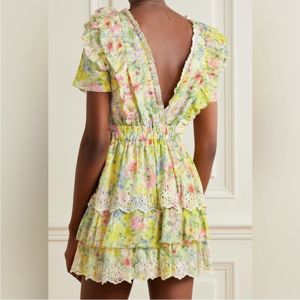LoveShackFancy Aldina Tiered Yellow Floral Broderie Mini Dress M - Picture 3 of 10